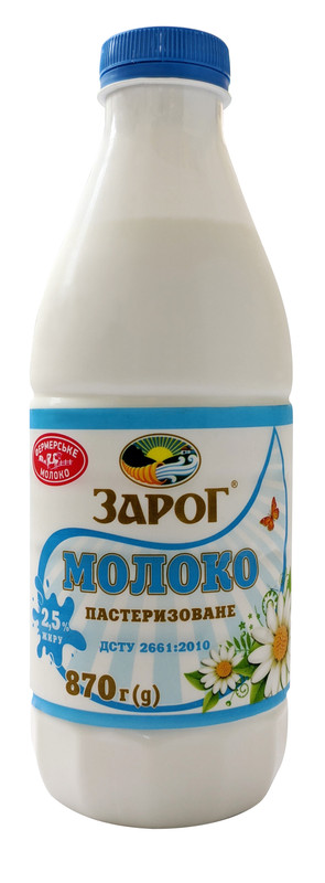 Молоко пастеризоване ЗАРОГ 2,5%, 870г (пляшка)